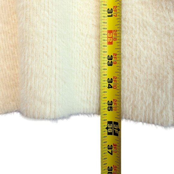 JoyinJoy Cream Fuzzy Knit Bodycon Mini Sweater Dress Mock Neck Gold Button S/M - Picture 8 of 11